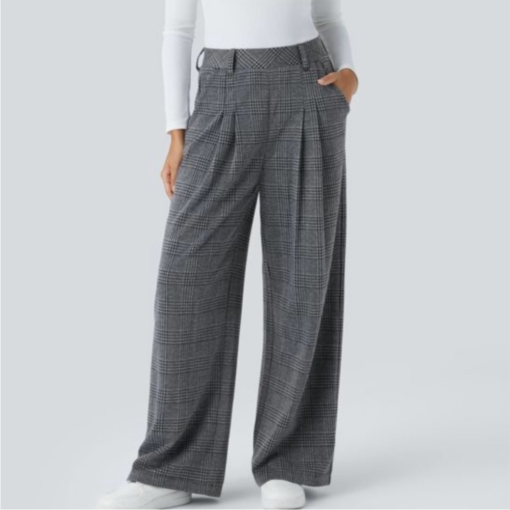 HALARA High Rise Wide Leg Houndstooth Plaid Pull On Pants Size Small